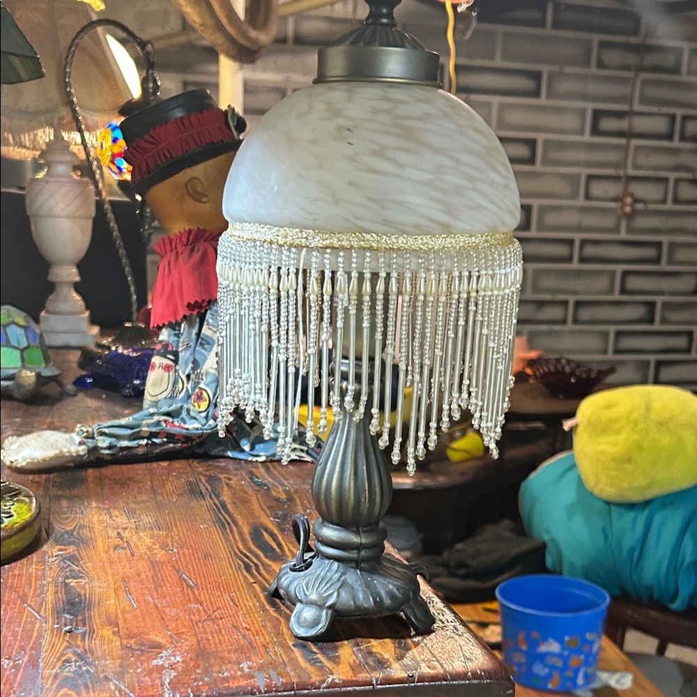 Elegant White Beaded Table Lamp